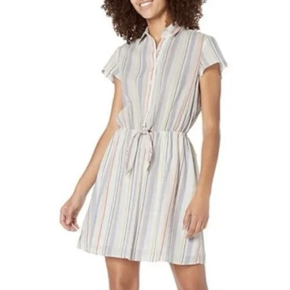 J. Crew Woman's Rainbow Stripe Seersucker Collared Tie-Front Dress M New‎ $98